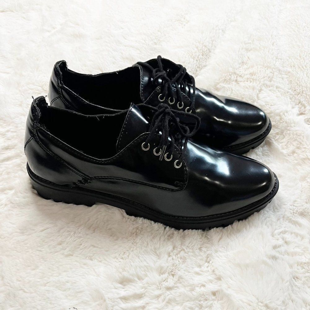 Mossimo Supply Co. Women's Kelsey Black Patent Chunky Heel Oxfords‎ NWOT